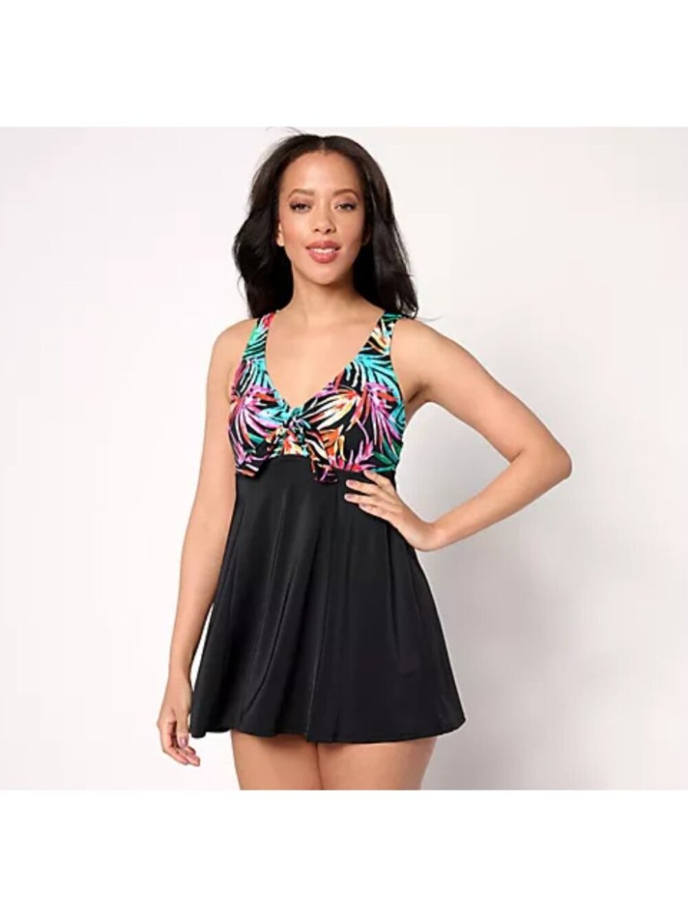 Kim Gravel x Swimsuits For All Women Sz 16 Plus Swim Dress Black Rainbow A629538